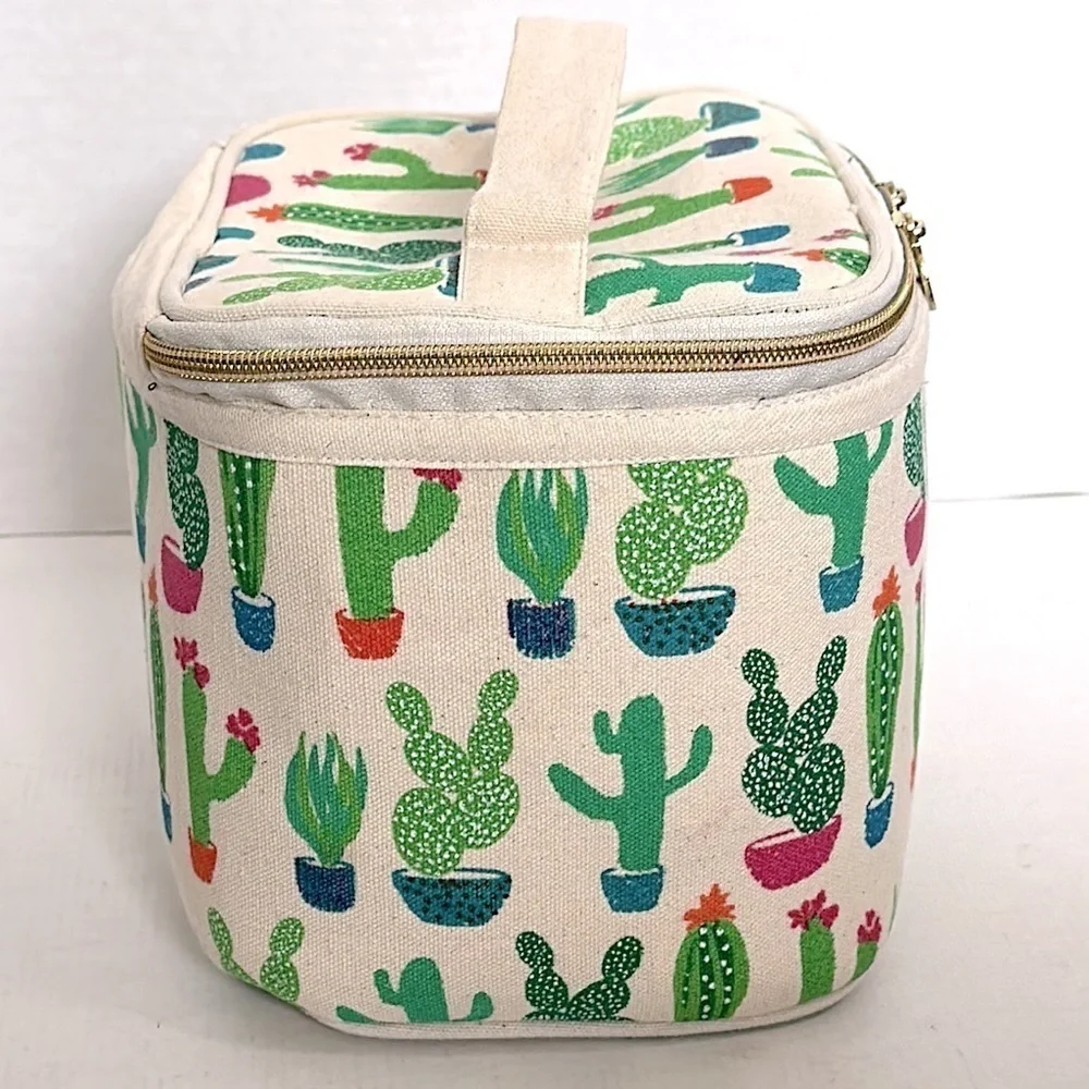 Dabney Lee Cactus Canvas Cosmetic Train Case Large Makeup Bag Travel EUC
